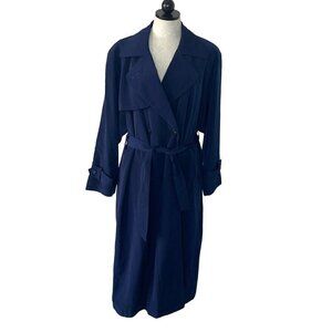 Vintage Bay Club Womens Trench Coat Navy Blue Size 14 Pure Polyester Nylon Lined